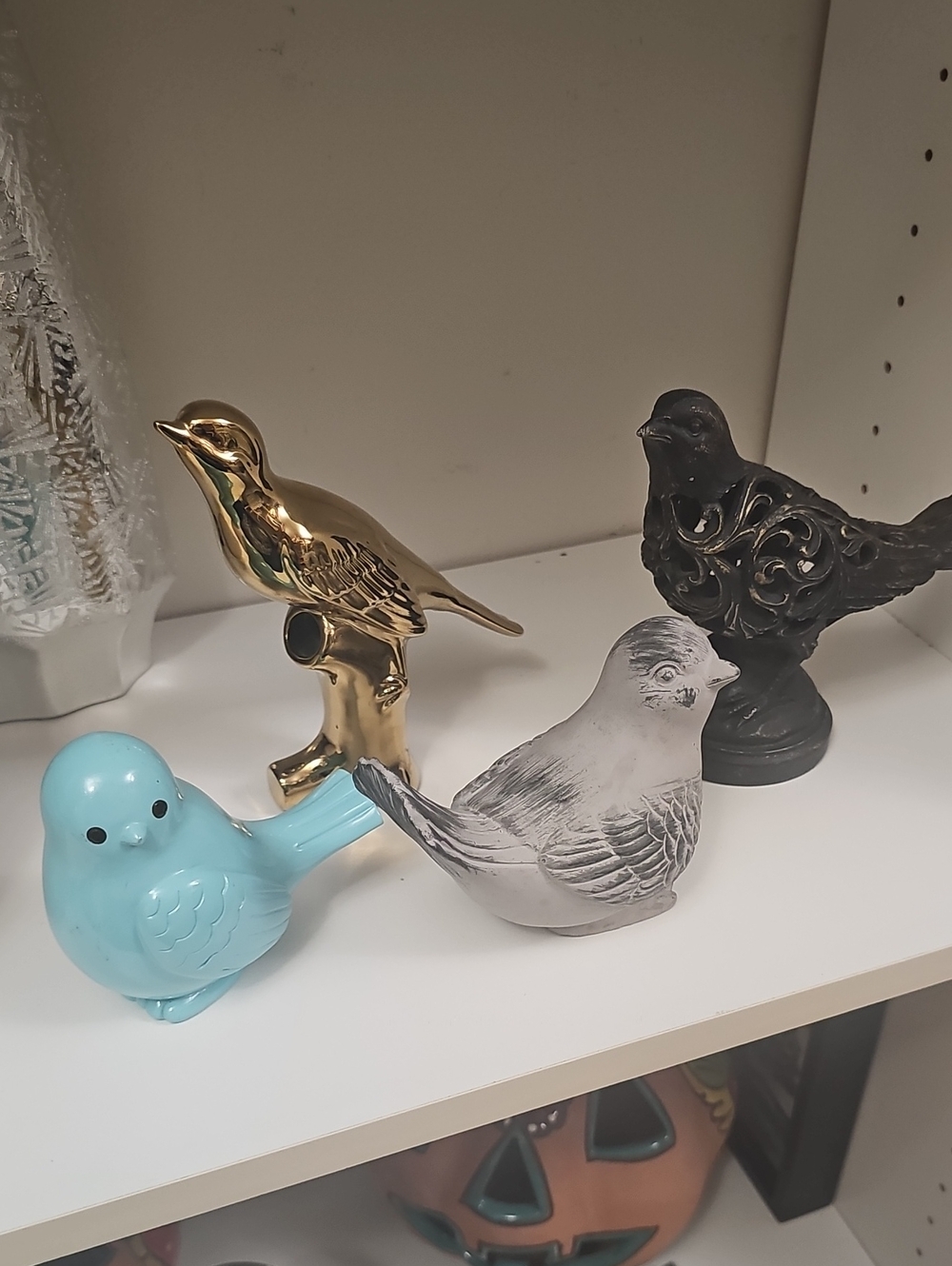 Decorative Blue,gray Brown Gold Bird Figurines - Home Accents
